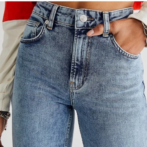 NEW Free People Thunderbird pink lightning bolt flare jeans, 33 - Picture 3 of 12